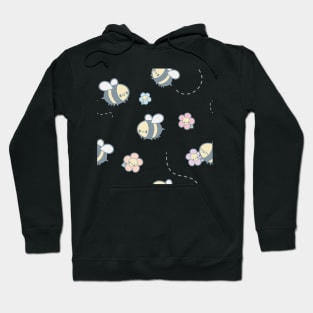 Pastel Pink Kawaii Bees and Flowers Artwork | Cute Spring Aesthetic Hoodie